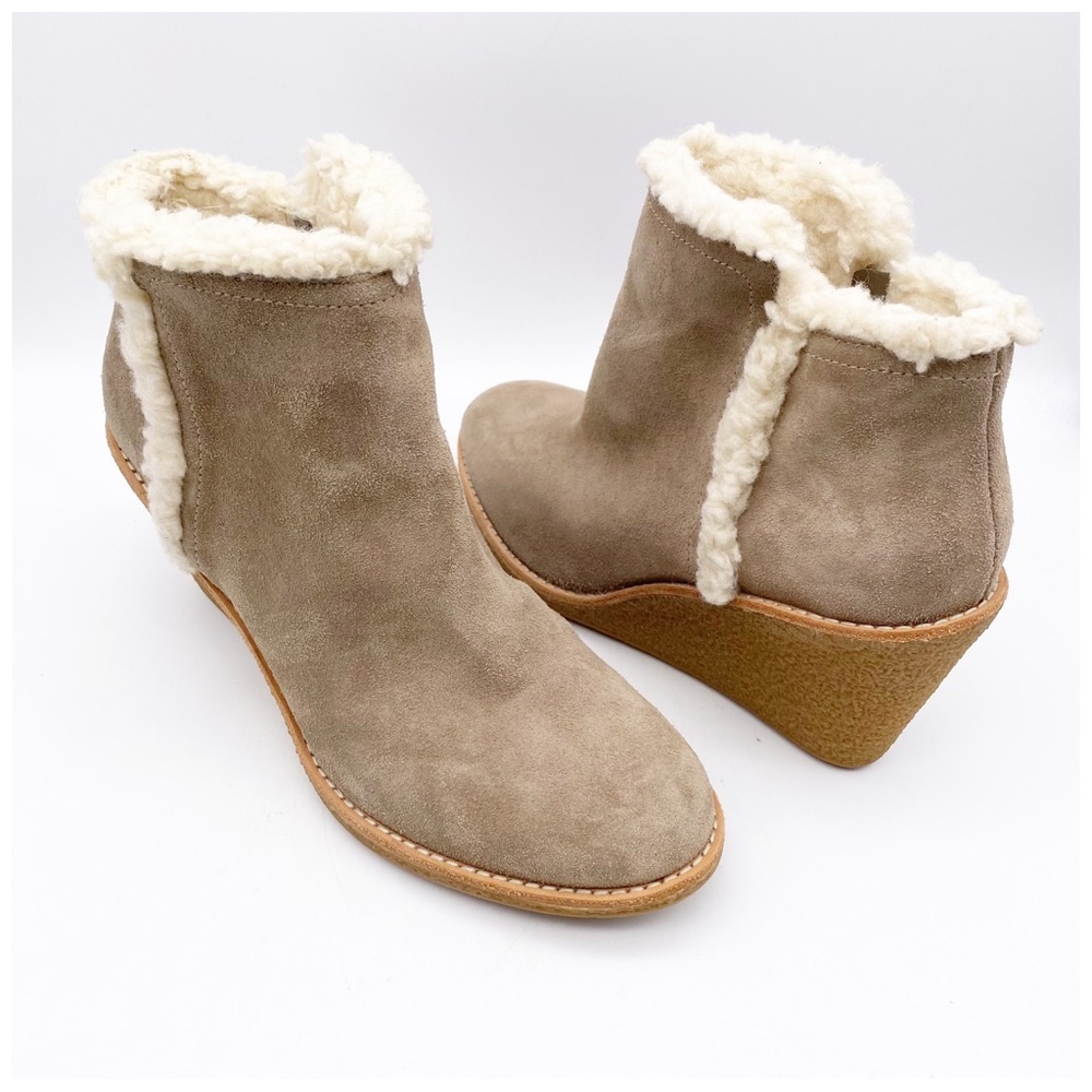 NWOB Cole Haan Michelle Waterproof Shearling Trim‎ Wedge Booties Size 8.5